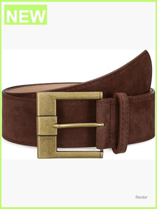 Accessories - 1.9" Wide Suede Leather Belt with Brass Buckle Chunky Waist Belt